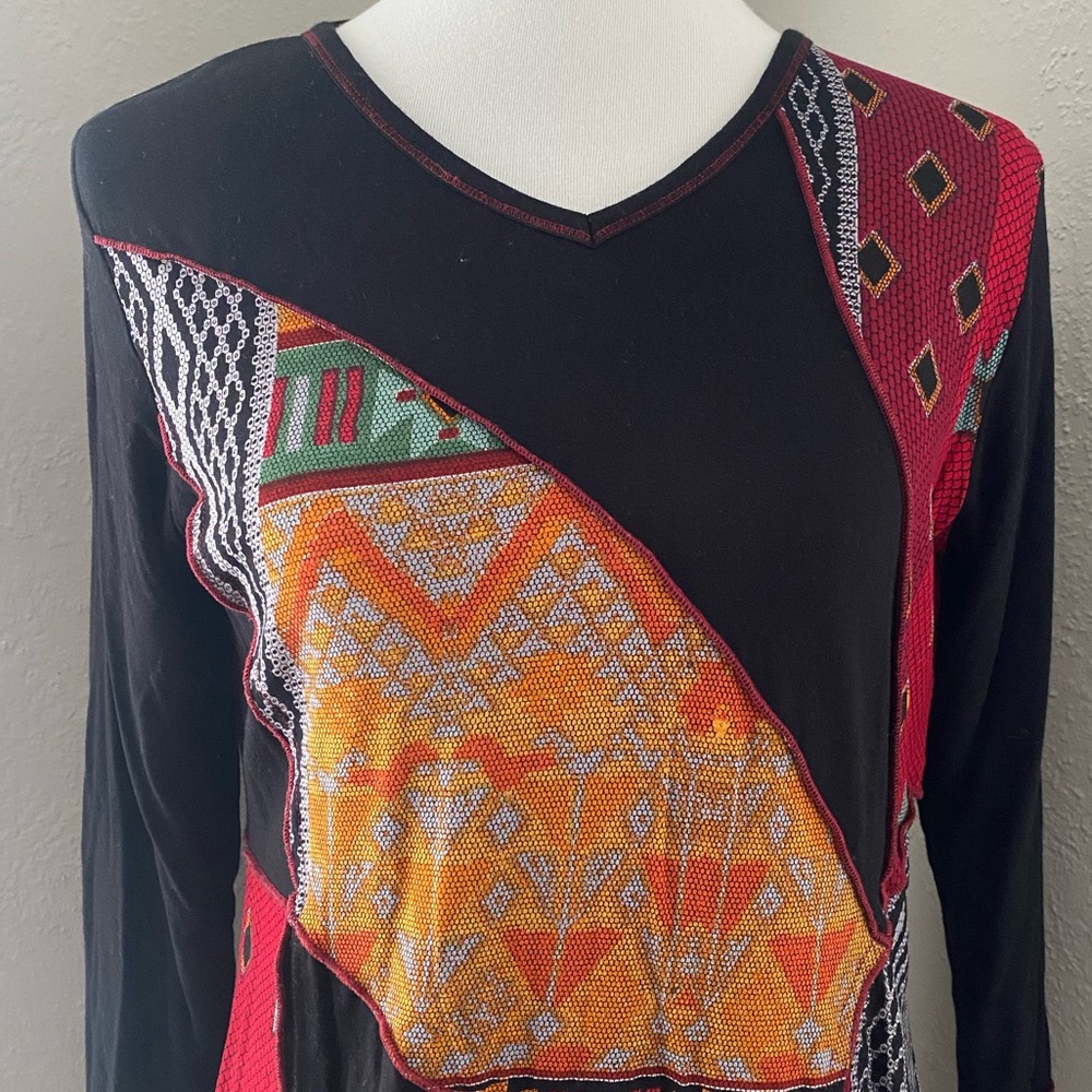 Parsley & Sage Art Retro Asymmetrical Abstract Multicolor 3/4 Sleeve Tunic Top S - Picture 2 of 10